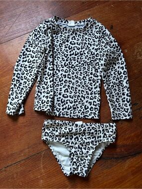 Gap Kids Leopard Print Long Sleeve Rash Guard Swim Set - Cream/Black